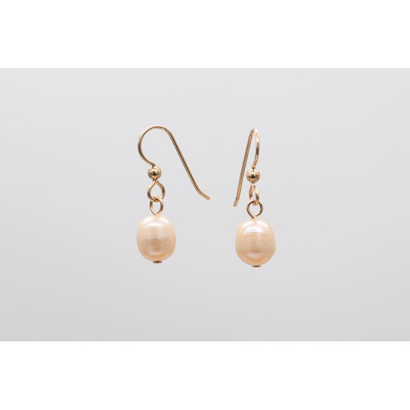 Apricot color freshwater pearl earrings with gold-filled hooks