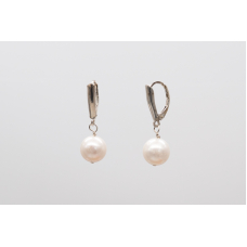 White freshwater pearl drop earrings with 925 silver leverback hooks