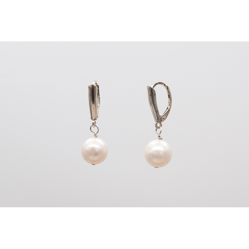 White freshwater pearl drop earrings with silver leverbacks