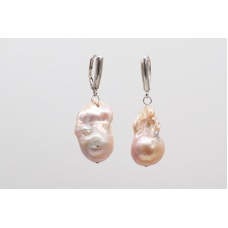 Light apricot baroque freshwater pearl earrings with 925 silver leverbacks