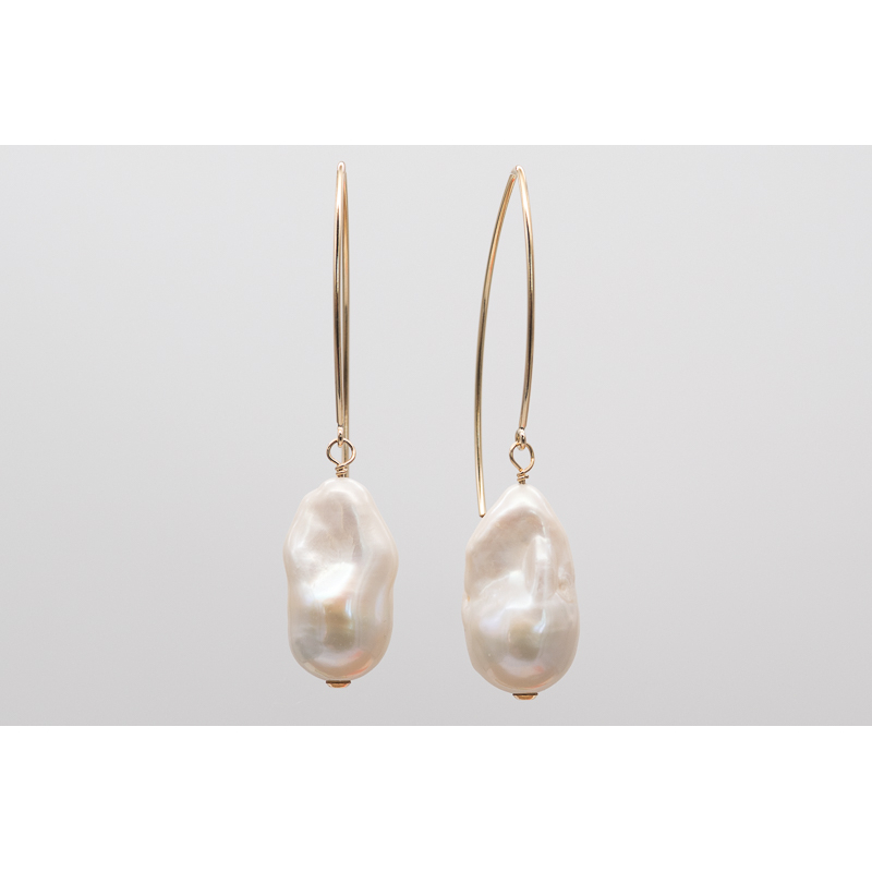 White baroque freshwater pearl earrings with silver hooks