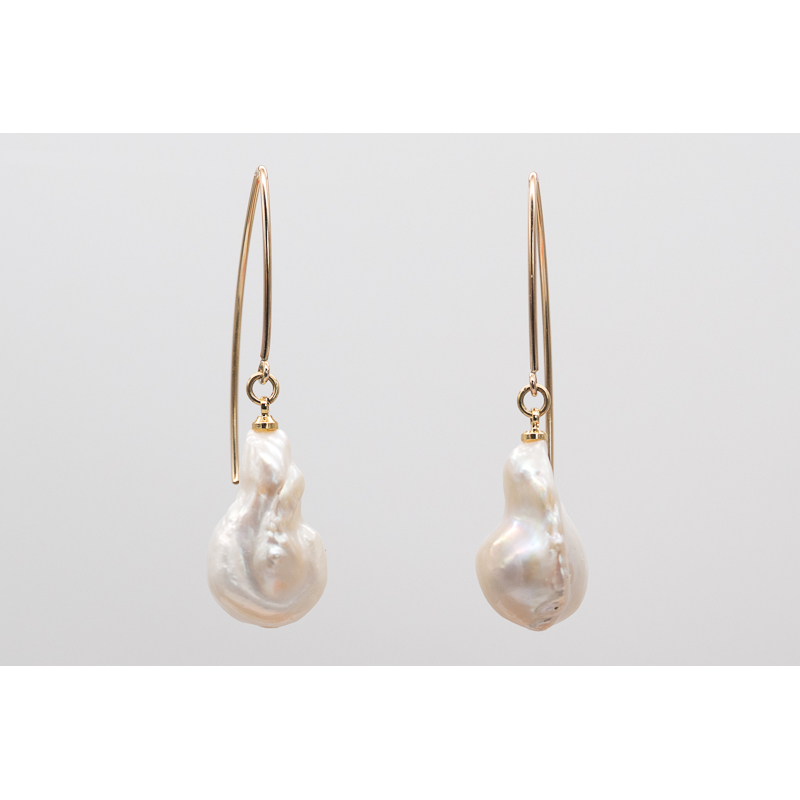 White baroque freshwater pearl earrings with gold-filled hooks