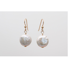 Silver-tone coin freshwater pearl earrings with 14k gold-filled hooks