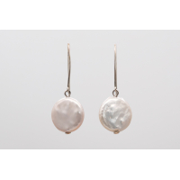 White coin freshwater pearl earrings with 925 silver hooks