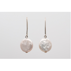 White coin freshwater pearl earrings with 925 silver hooks