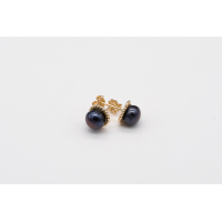 Black AAA freshwater pearl studs in twisted 14k gold-filled setting