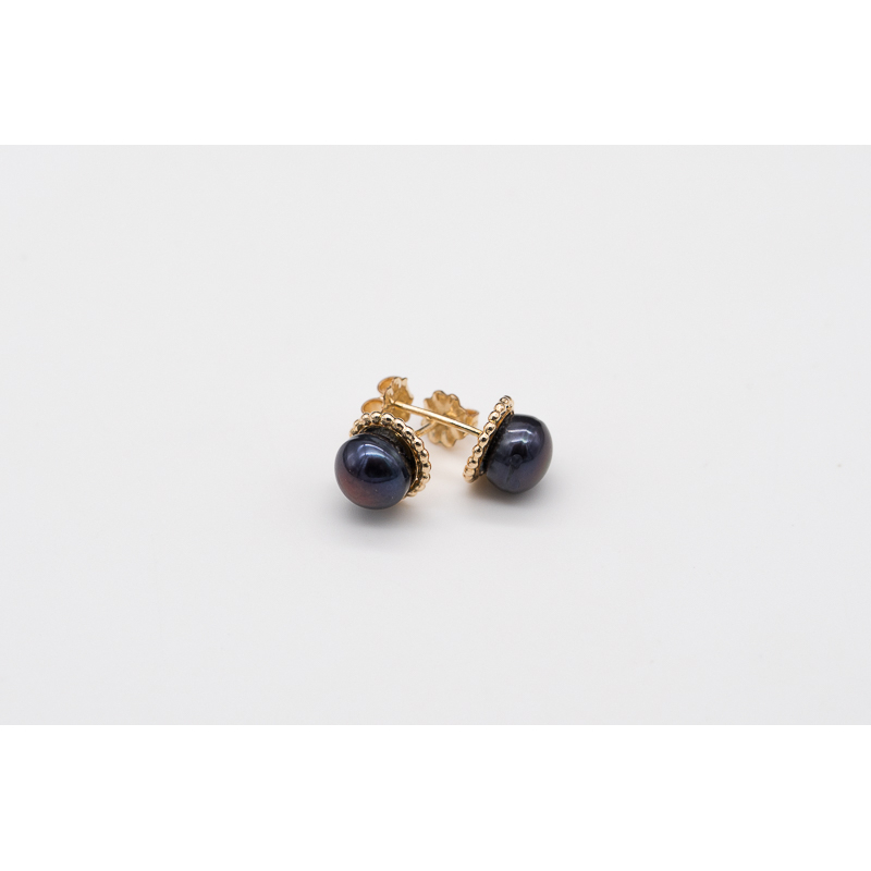 Black freshwater pearl studs with gold-filled setting