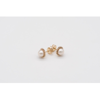 White AAA freshwater pearl studs with 14k gold-filled twisted setting