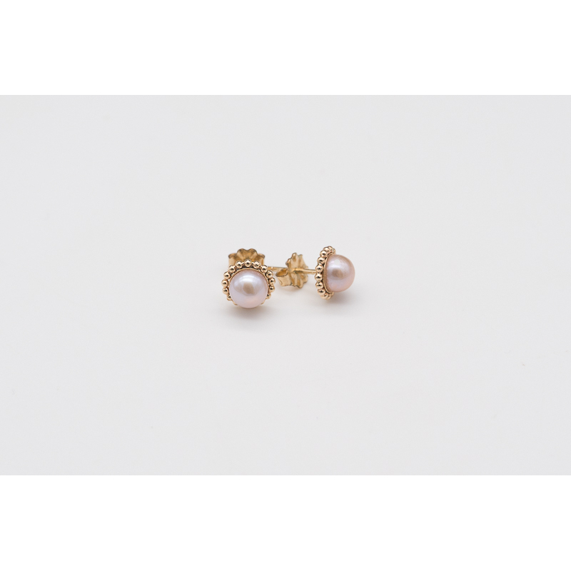 Lavender freshwater pearl studs with gold-filled twisted setting