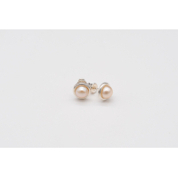 Apricot-gold AAA freshwater pearl studs with 925 sterling silver bezel setting