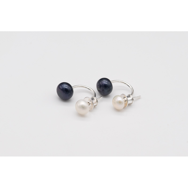 Double freshwater pearl earrings with white and black pearls