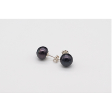 Large black AAA freshwater pearl studs with sterling silver posts