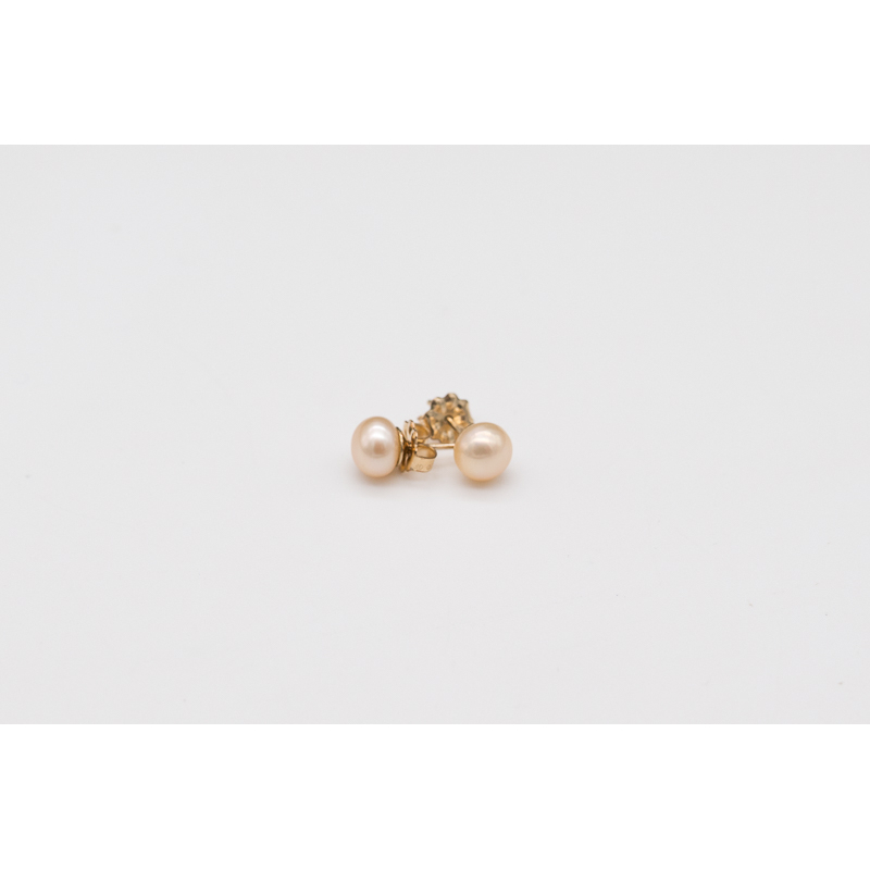 Small apricot freshwater pearl studs with gold-filled posts
