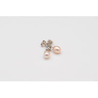 Aprikožu AAA upes pērļu lāsītes ar sudraba un cirkonija nagliņu