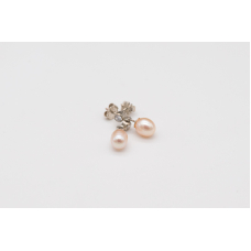 Apricot AAA freshwater pearl drops with sterling silver and zircon stud