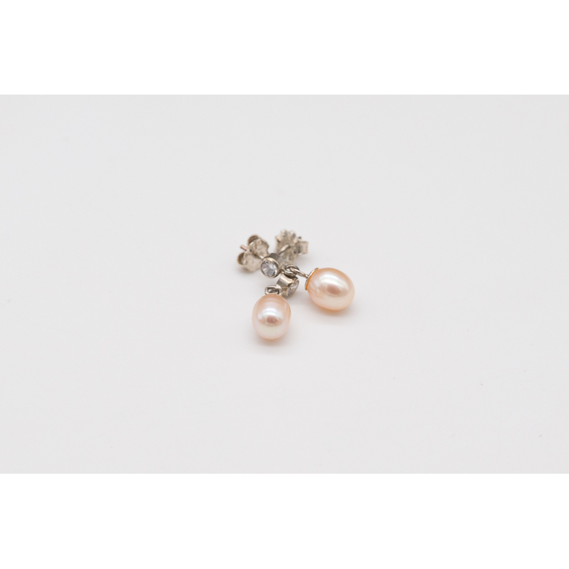 Apricot freshwater pearl drops with silver and zircon stud