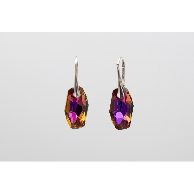 Crystal drop earrings with silver lever-back hooks