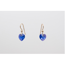 Blue Swarovski heart earrings with 14k Gold Filled hooks
