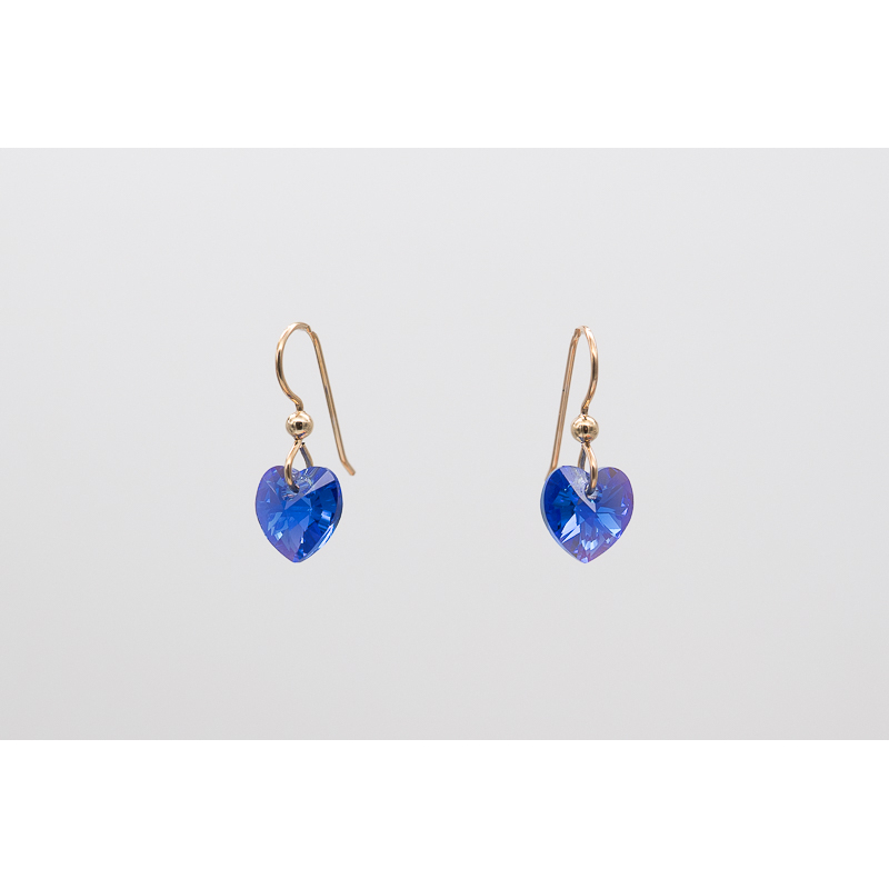 Blue Swarovski heart earrings with Gold Filled hooks