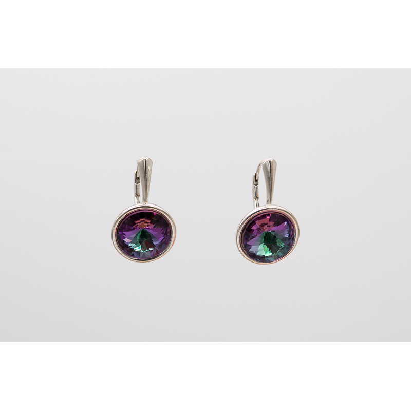 Dark lilac Swarovski Rivoli earrings with silver hooks
