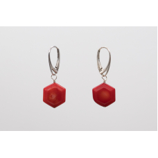Natural coral octagon earrings with 925 silver leverback hooks