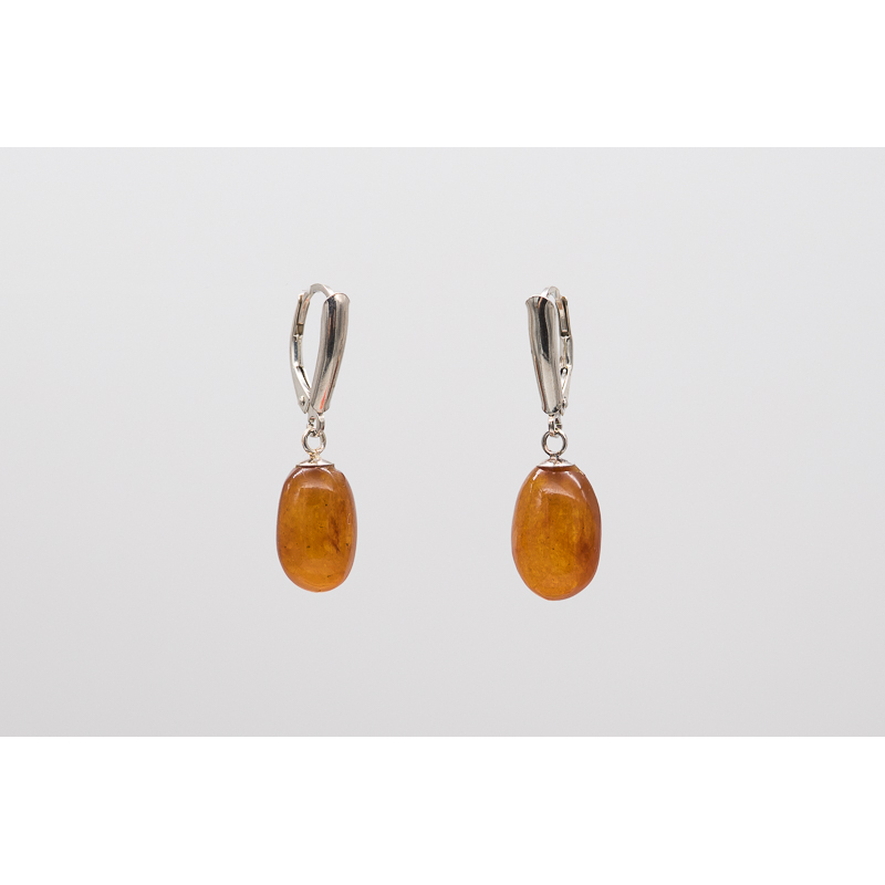 Natural amber drop earrings with silver leverbacks