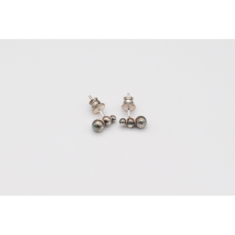 Silver Trinity three-bead stud earrings