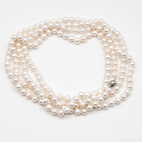 Elegant long white freshwater pearl necklace with clasp
