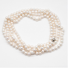 Elegant long white freshwater pearl necklace with clasp