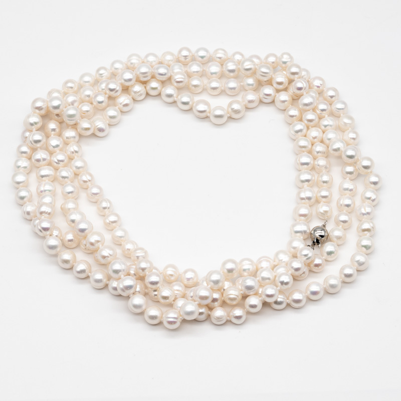 Elegant long white freshwater pearl necklace 172 cm