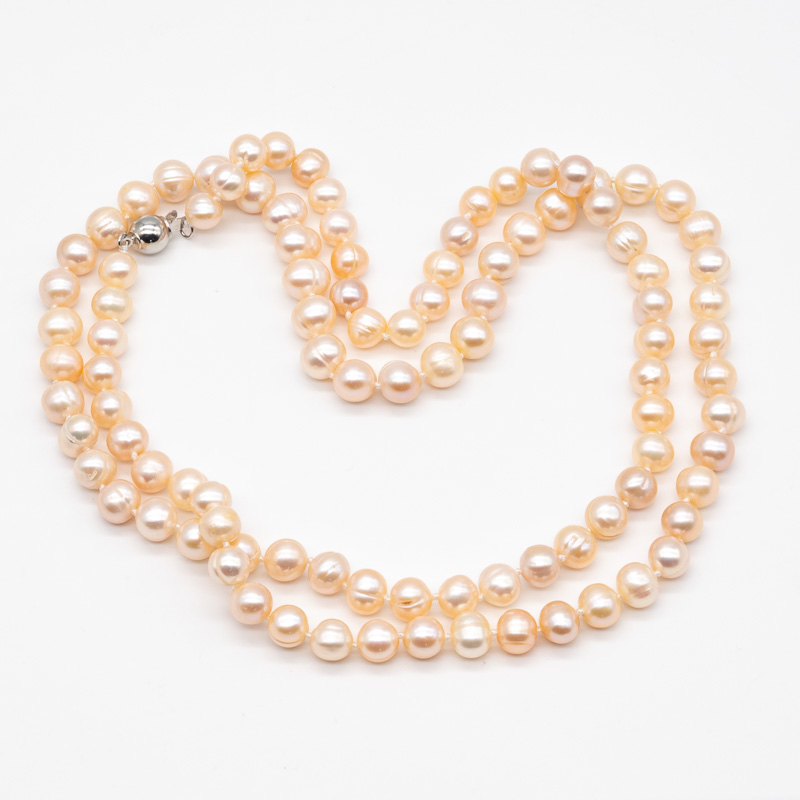 Apricot freshwater pearl necklace 84 cm opera length