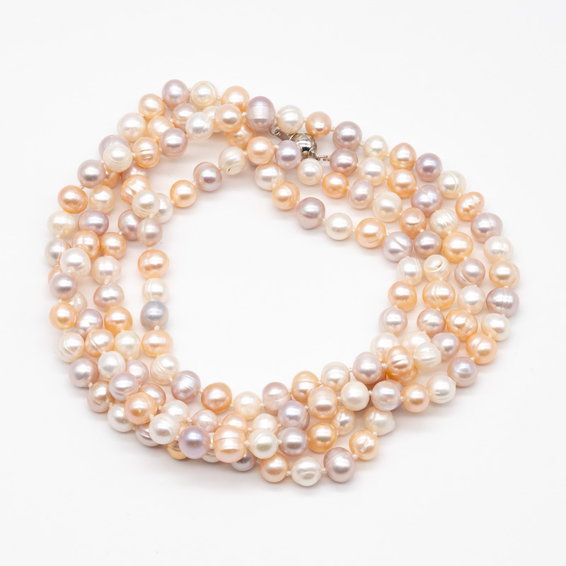 Three-color freshwater pearl necklace 130 cm