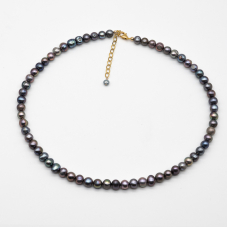Grey-bronze pearl necklace with 14k GF clasp, 43 cm