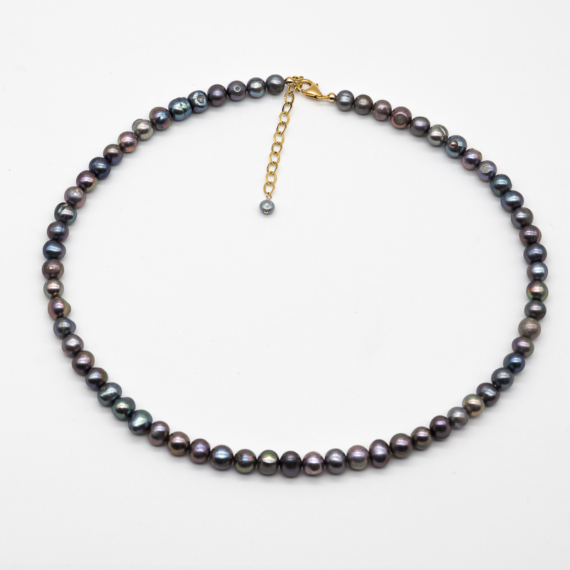 Grey-bronze cultured pearl necklace with 14k GF clasp, 43 cm