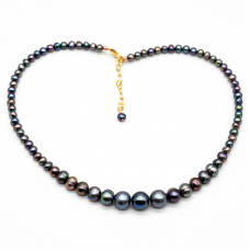 Dark gray freshwater pearl necklace with gold clasp