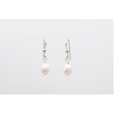 Oval white freshwater pearl earrings with 925 sterling silver hooks