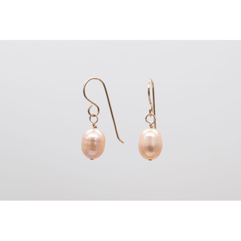 Apricot oval freshwater pearl earrings with gold-filled hooks