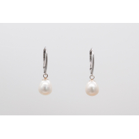 Baltie ovālo upes pērļu auskari ar sudraba lever-back aizdari