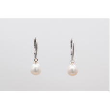 Baltie ovālo upes pērļu auskari ar sudraba lever-back aizdari