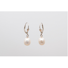 White oval freshwater pearl earrings with 925 sterling silver lever-back closure