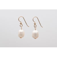 White oval freshwater pearl earrings with 14k gold-filled hooks