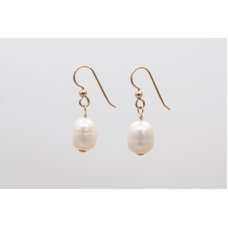 White oval freshwater pearl earrings with 14k gold-filled hooks