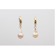 Apricot golden baroque freshwater pearl earrings with gold-plated 925 silver hooks