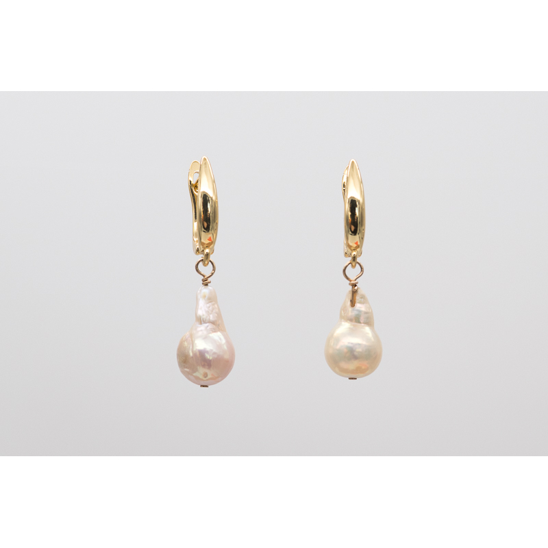 Apricot golden baroque freshwater pearl earrings with gold-plated hooks