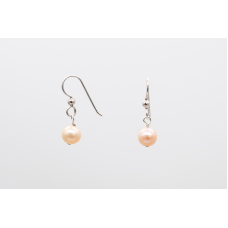 Apricot-tone round freshwater pearl earrings with 925 sterling silver hooks