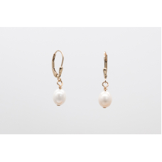 White oval freshwater pearl earrings with 14k gold filled lever-back closure