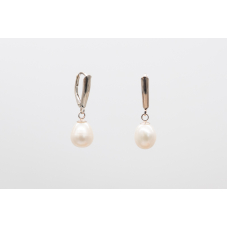 White teardrop freshwater pearl earrings with 925 sterling silver lever-back closure
