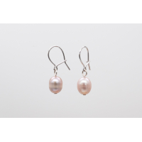 Lavender oval freshwater pearl earrings with 925 sterling silver L-shaped closure