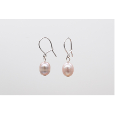 Lavender oval freshwater pearl earrings with 925 sterling silver L-shaped closure