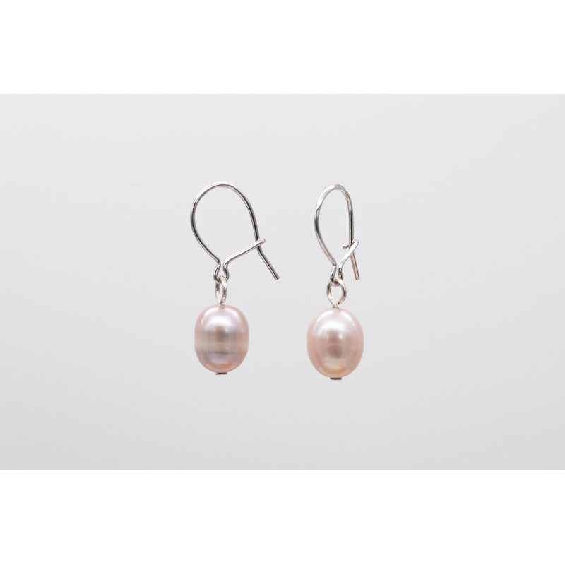 Lavender oval freshwater pearl earrings with L-shaped closure